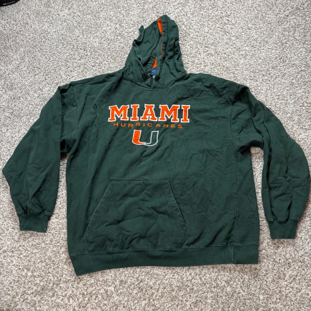NCAA Miami Hurricanes Hoodie Mens XL Green Embroidered Pullover Sweatshirt